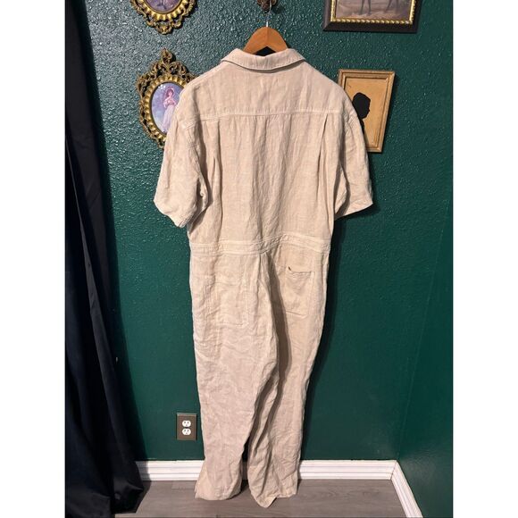 MATE 100% Organic Linen Utility Style Short Sleeve Jumpsuit in Natural XL - Picture 2 of 6